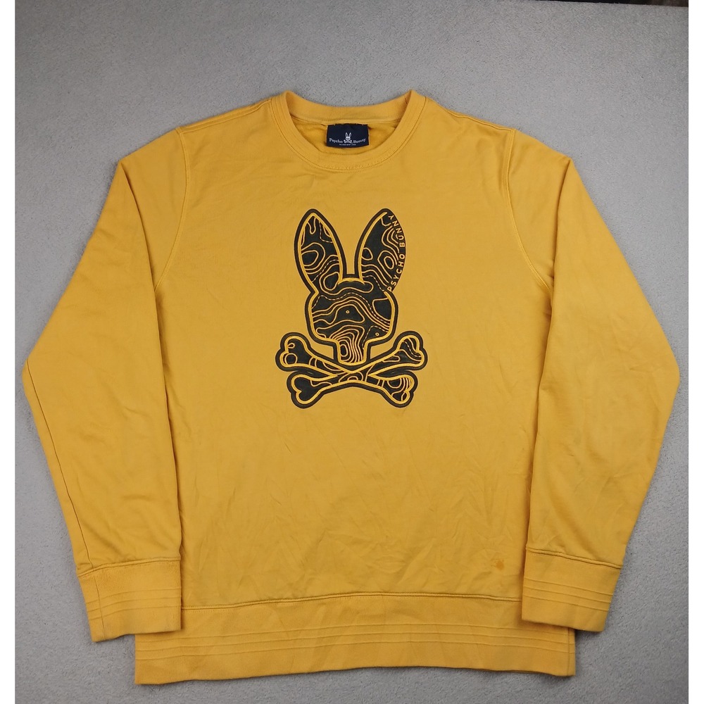 Psycho Bunny Sweatshirt Mens XL Yellow Topo Logo Pullover Crewneck B6S461L1FT
